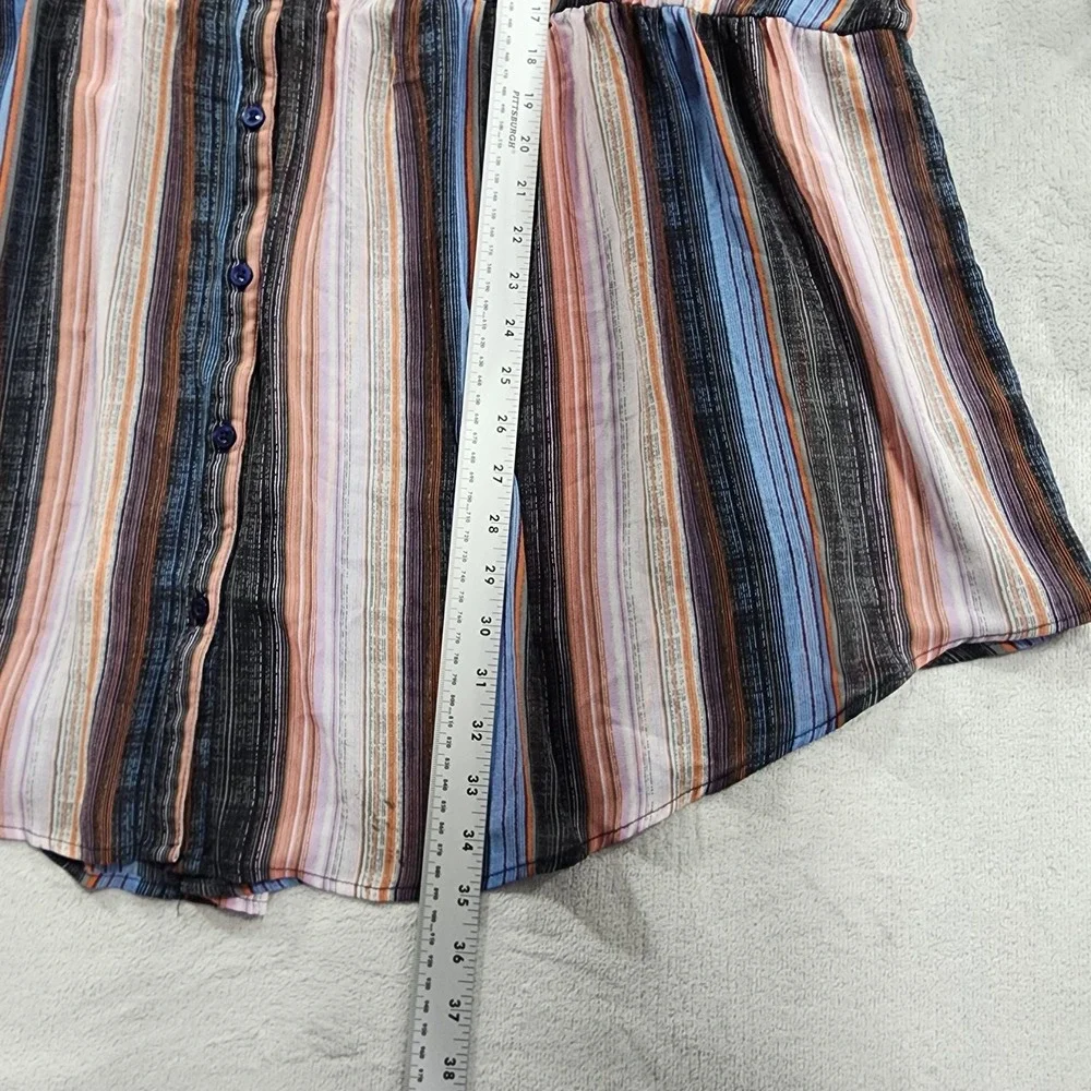 Torrid Top Womens 5/5X Multicolor‎ Striped Button Front Tunic 3/4 Sleeve Sheer